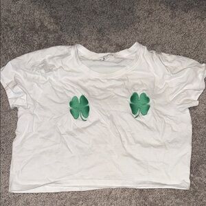 White womens crop top  with Green Clover Design